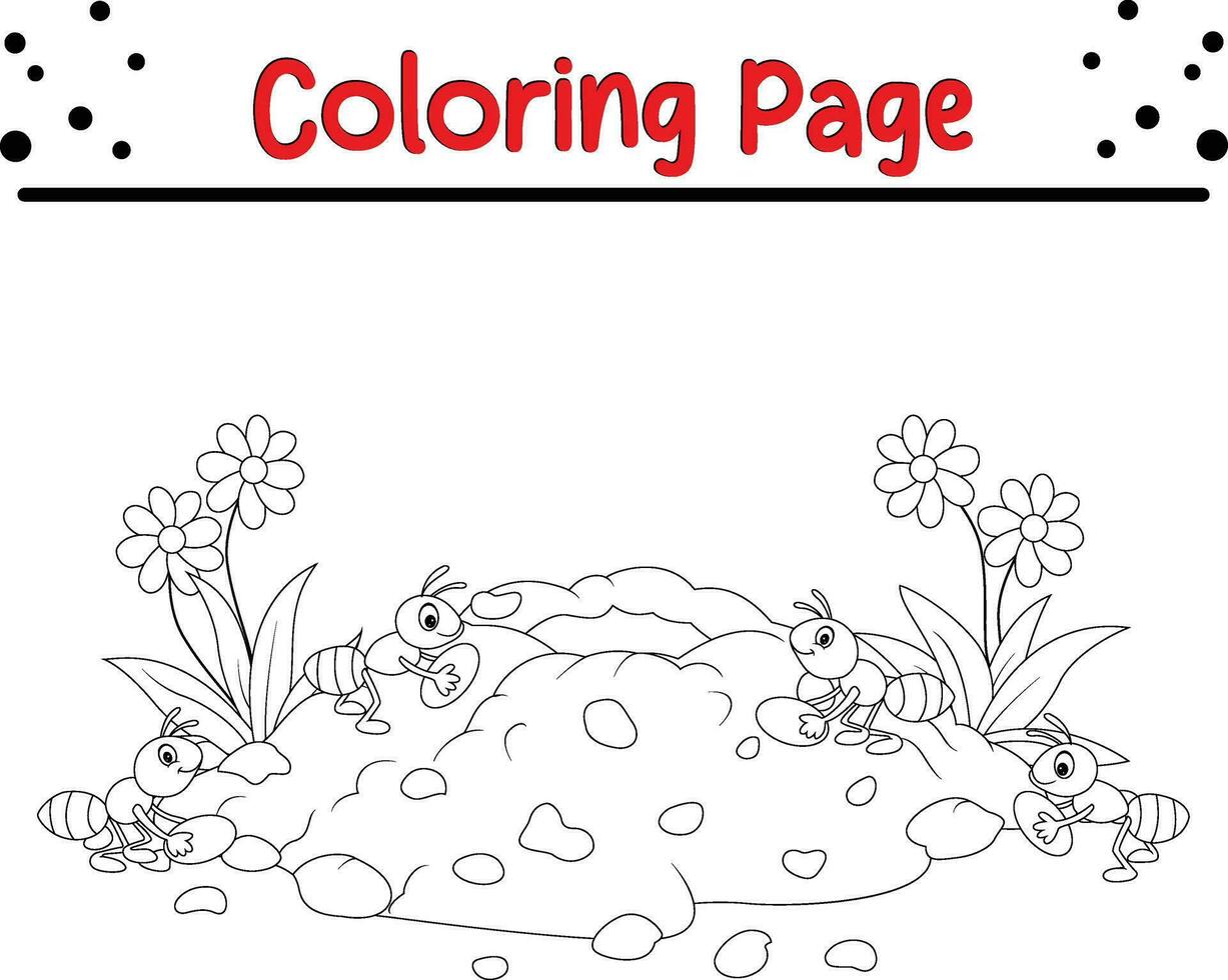 Coloring page anthill forest land vector