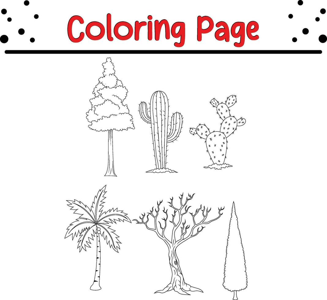 various tree collection Coloring page vector