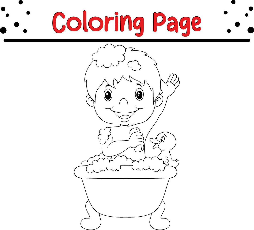 colorante página niño tomando bañera vector