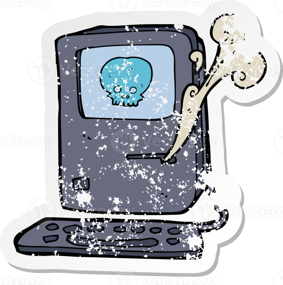 retro distressed sticker of a computer virus cartoon png
