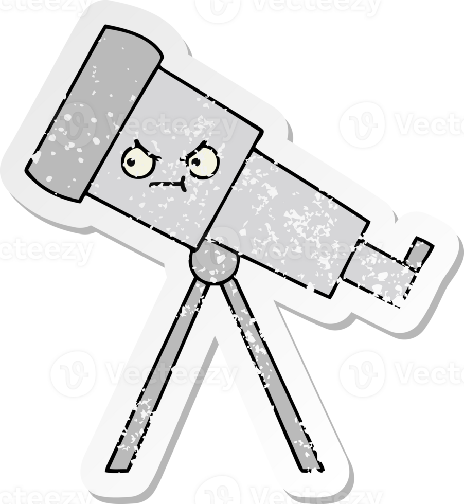 distressed sticker of a cute cartoon telescope png