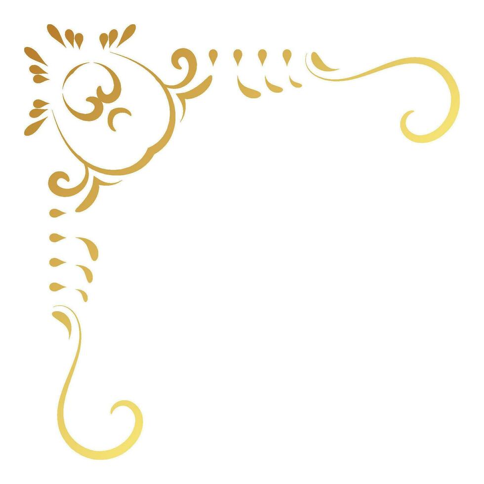 Gold elegance vintage corner and frame element. Ornamental curl vector. Classic swirl line ornament. Filigree design calligraphic decoration for frame, greeting card, invitation, menu, certificate. vector