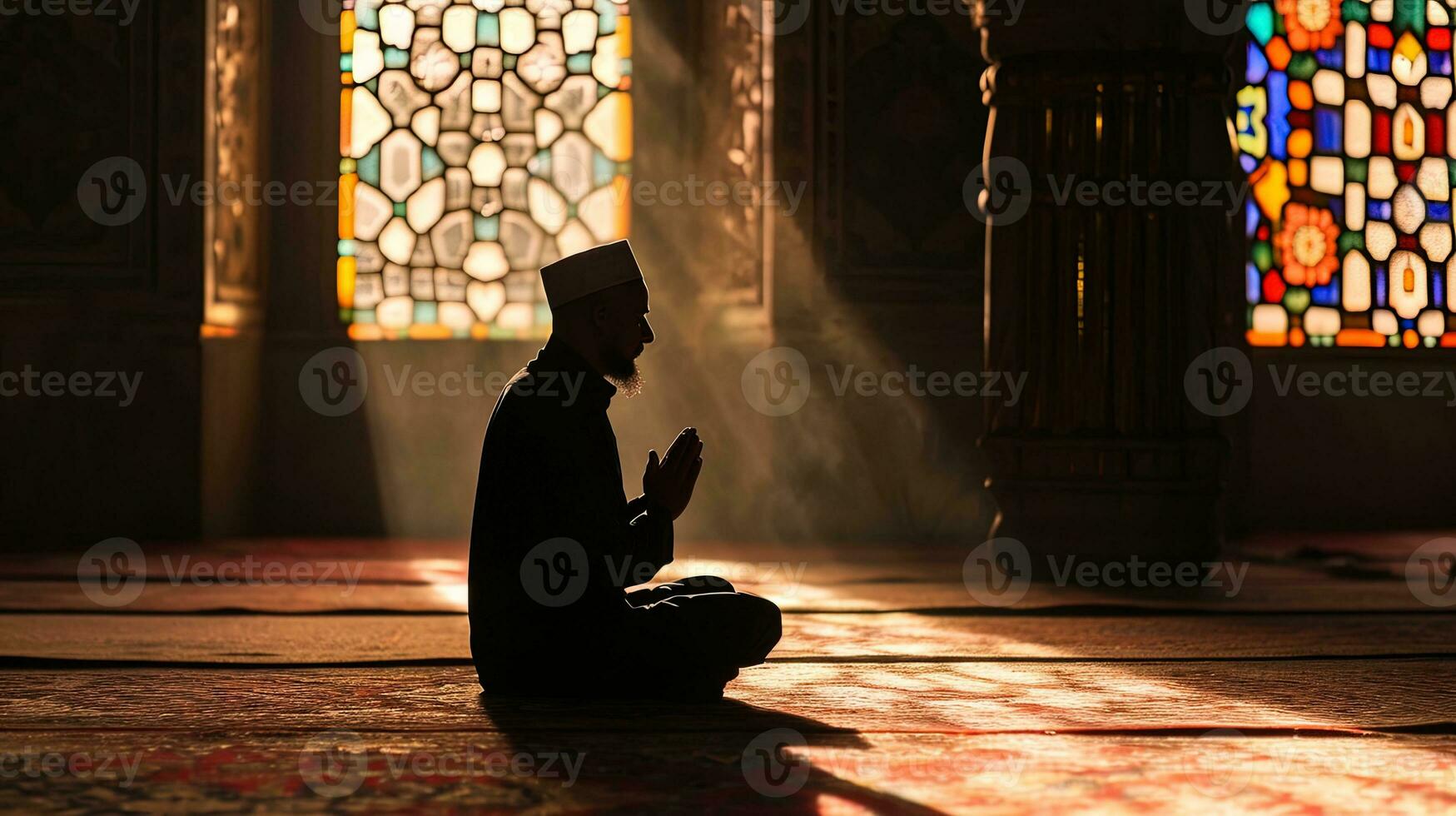 AI generated Muslim man praying in the mosque, ai generative photo