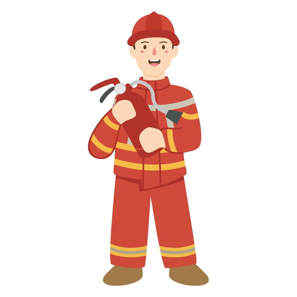 Firefighter Characters in Uniform, Firemen with Firefighting Equipment vector