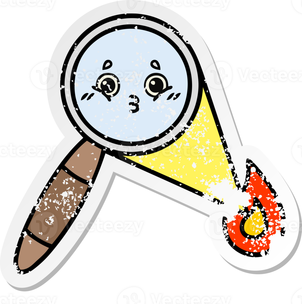 distressed sticker of a cute cartoon magnifying glass png