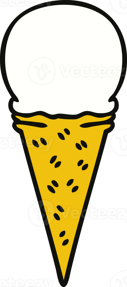 quirky hand drawn cartoon vanilla ice cream cone png