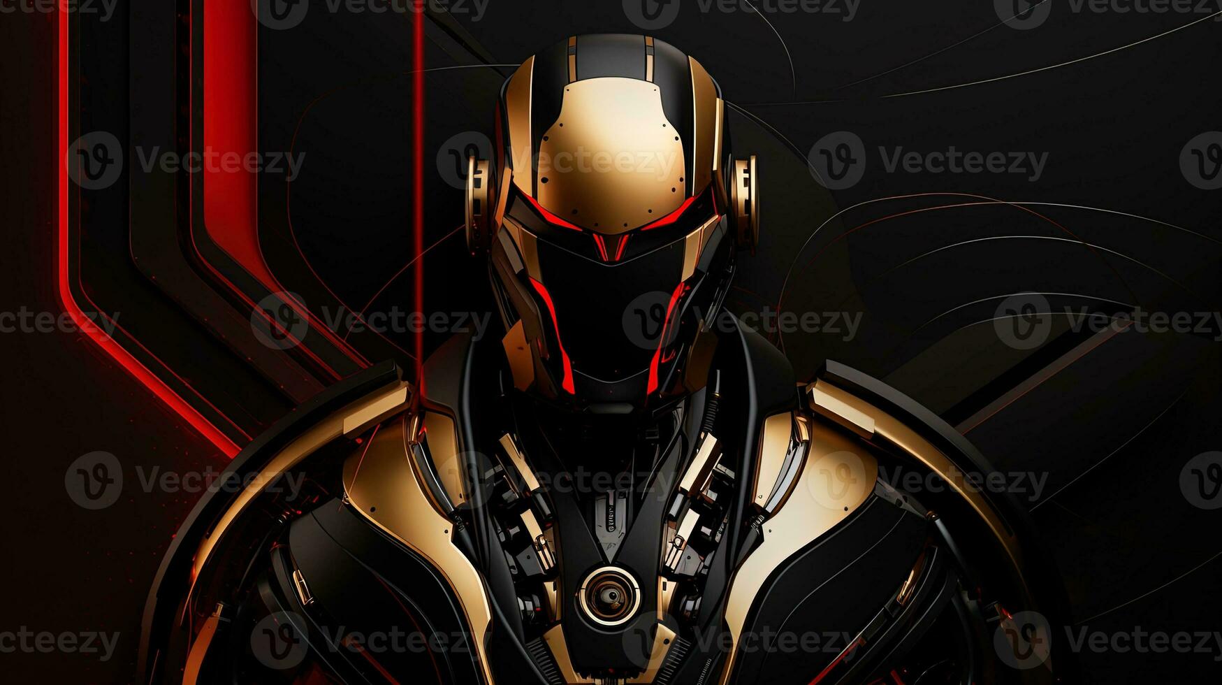 AI generated Black and red cyborg robot cyber science fiction, ai generative photo