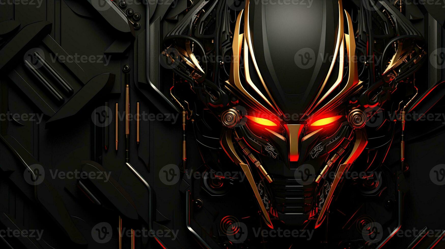 AI generated Cyborg robot cyber science fiction wallpaper or background 3d illustration rendering, ai generative photo