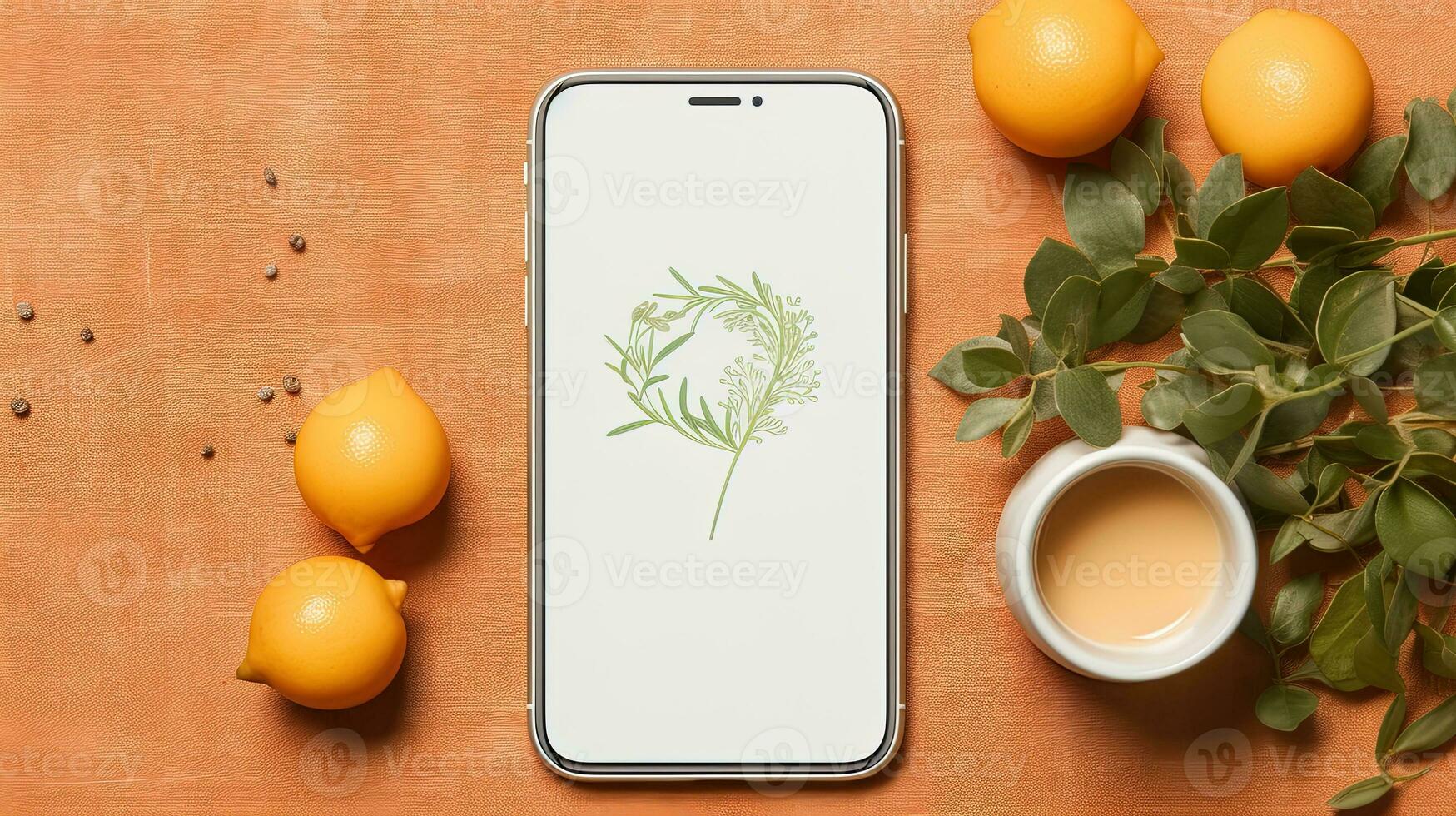 AI generated Mock up smartphone with an orange background, ai generative photo