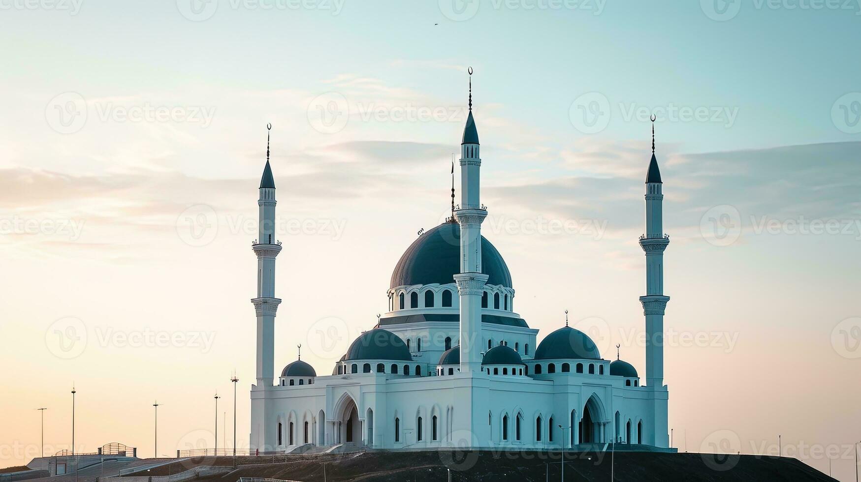 ai generado hermoso mezquita en abu dhabi a atardecer, ai generativo foto