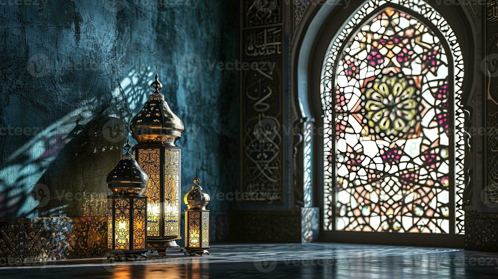 AI generated Traditional Arabic lantern on a window sill, ai generative photo