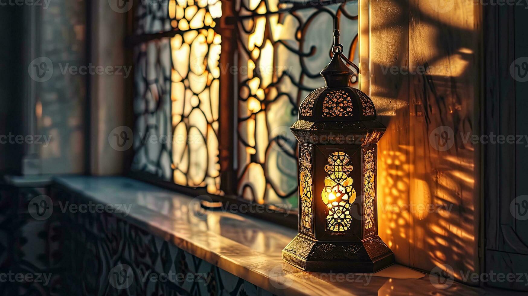 AI generated Traditional Arabic lantern on a window sill, ai generative photo