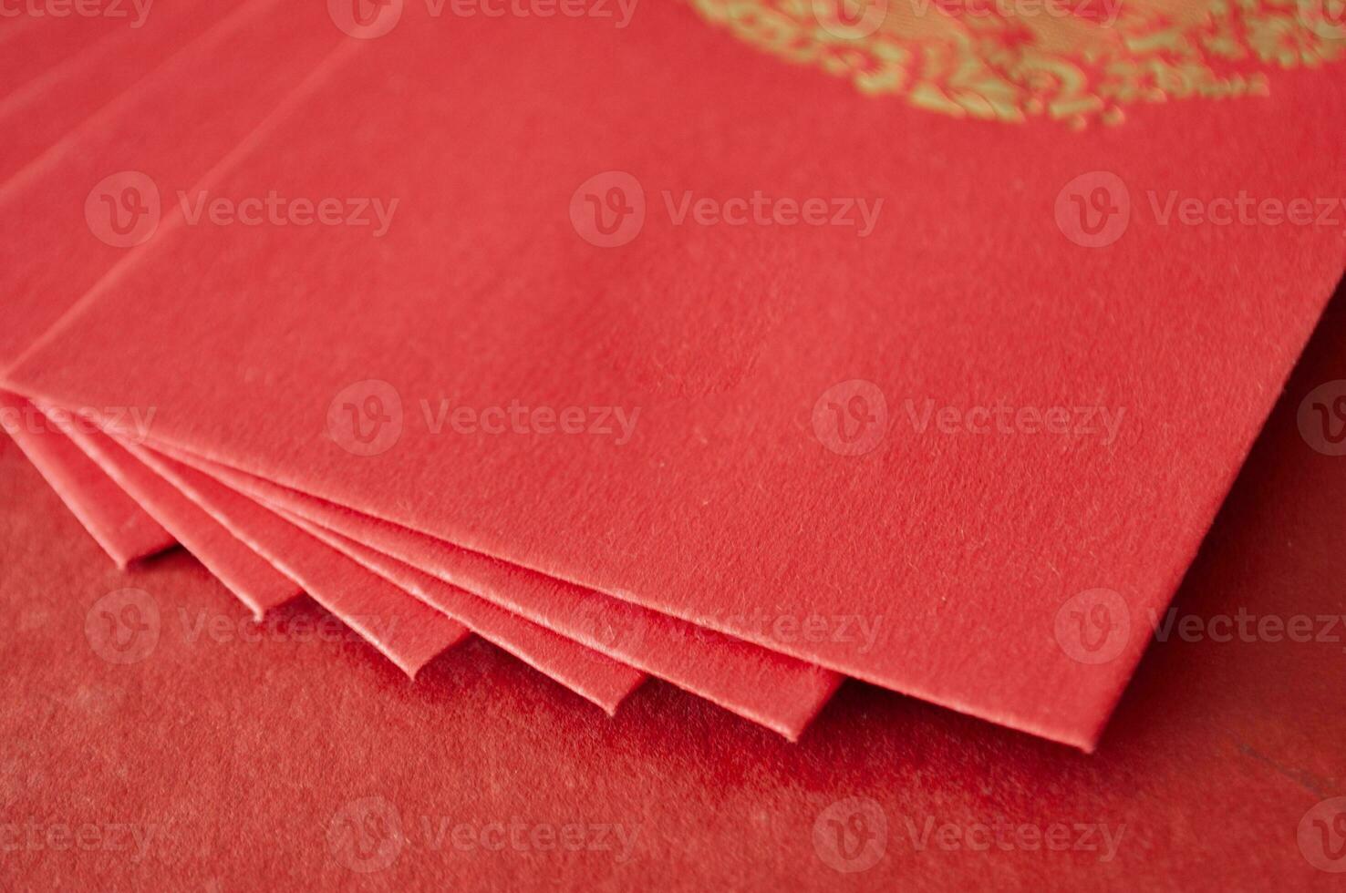 Top and close up view of Chinese New Year red packets photo