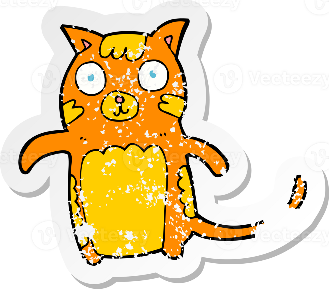 retro distressed sticker of a cartoon cat png