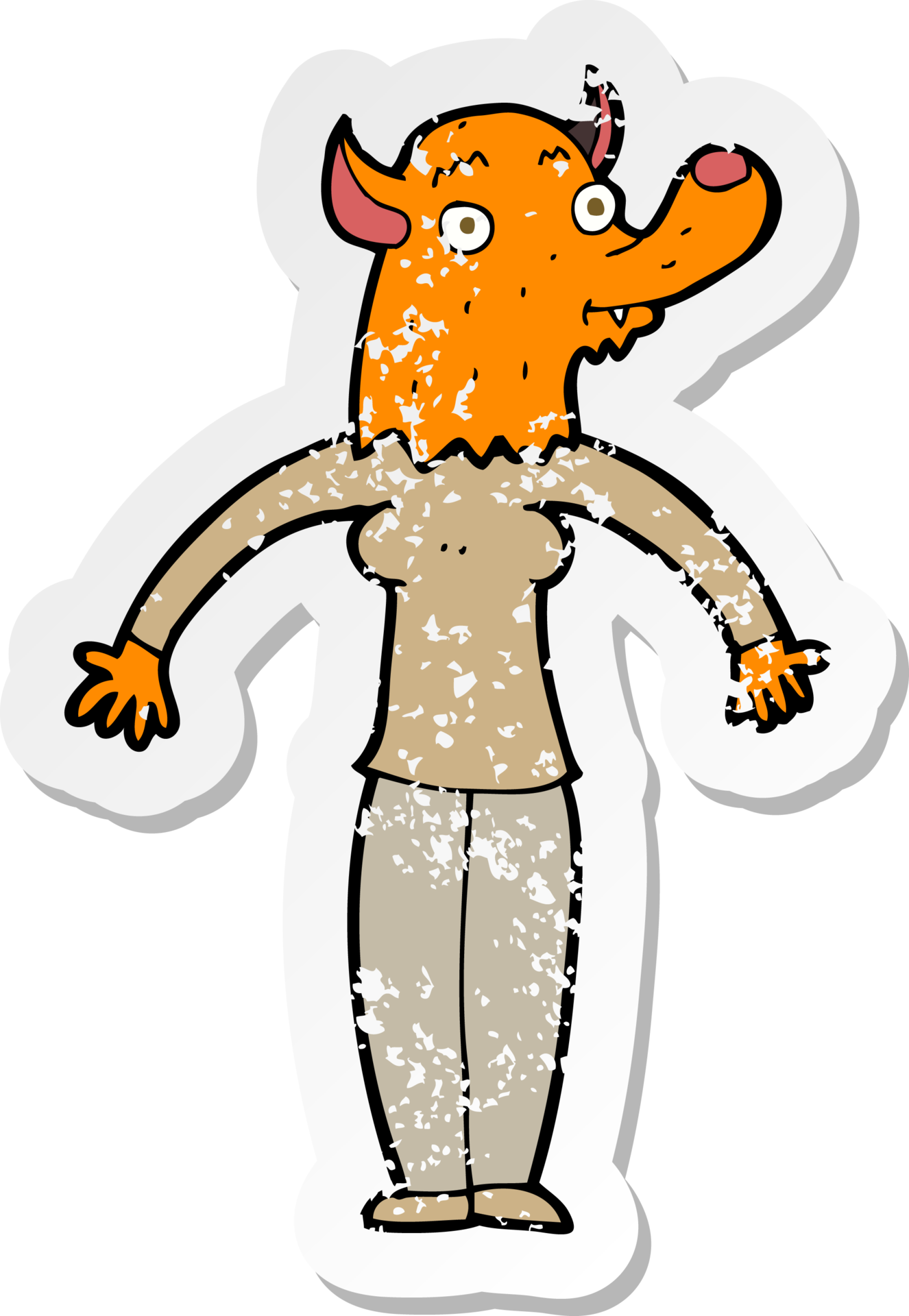 retro distressed sticker of a cartoon friendly fox woman 36483441 PNG