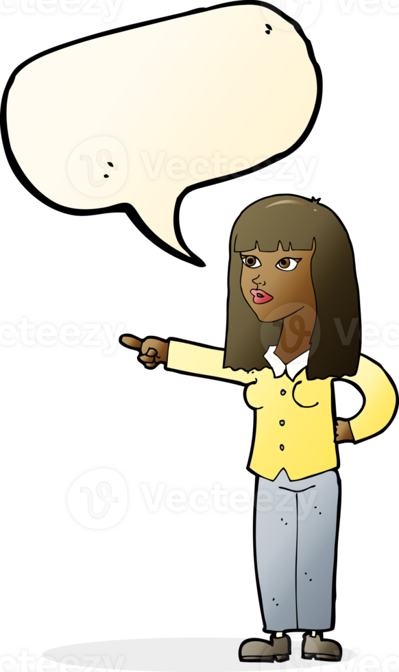 cartoon pretty woman pointing with speech bubble png