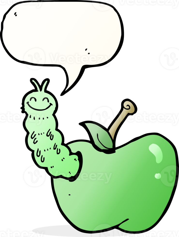 cartoon bug eating apple with speech bubble png