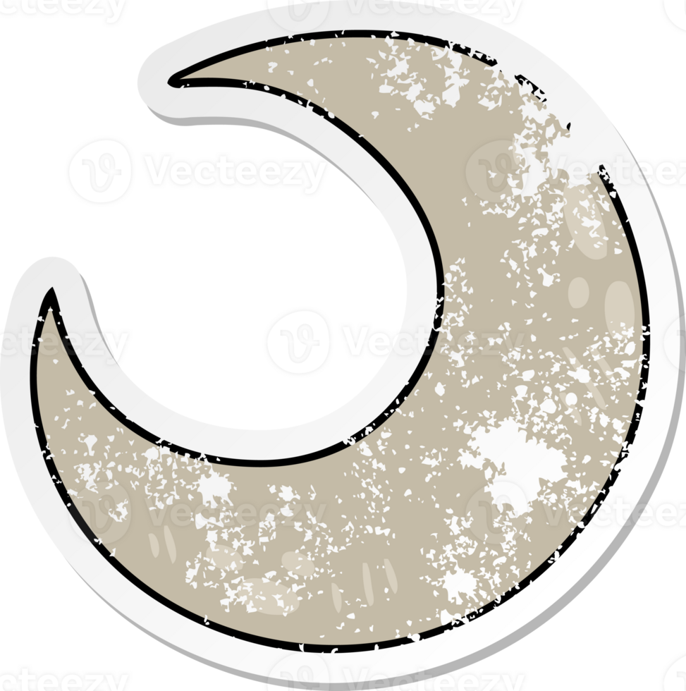 distressed sticker of a quirky hand drawn cartoon crescent moon png