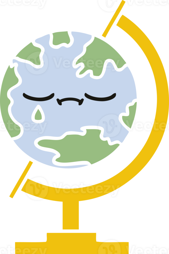 flat color retro cartoon globe of the world png