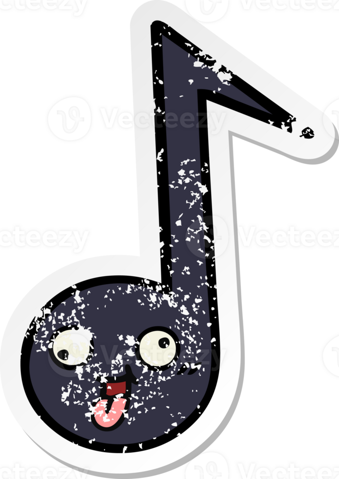 distressed sticker of a cute cartoon musical note png
