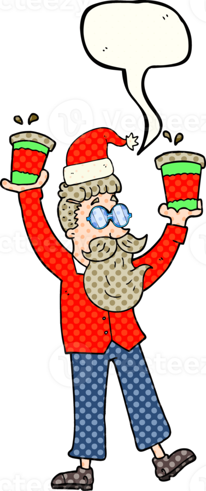 comic book speech bubble cartoon man with coffee cups at christmas png