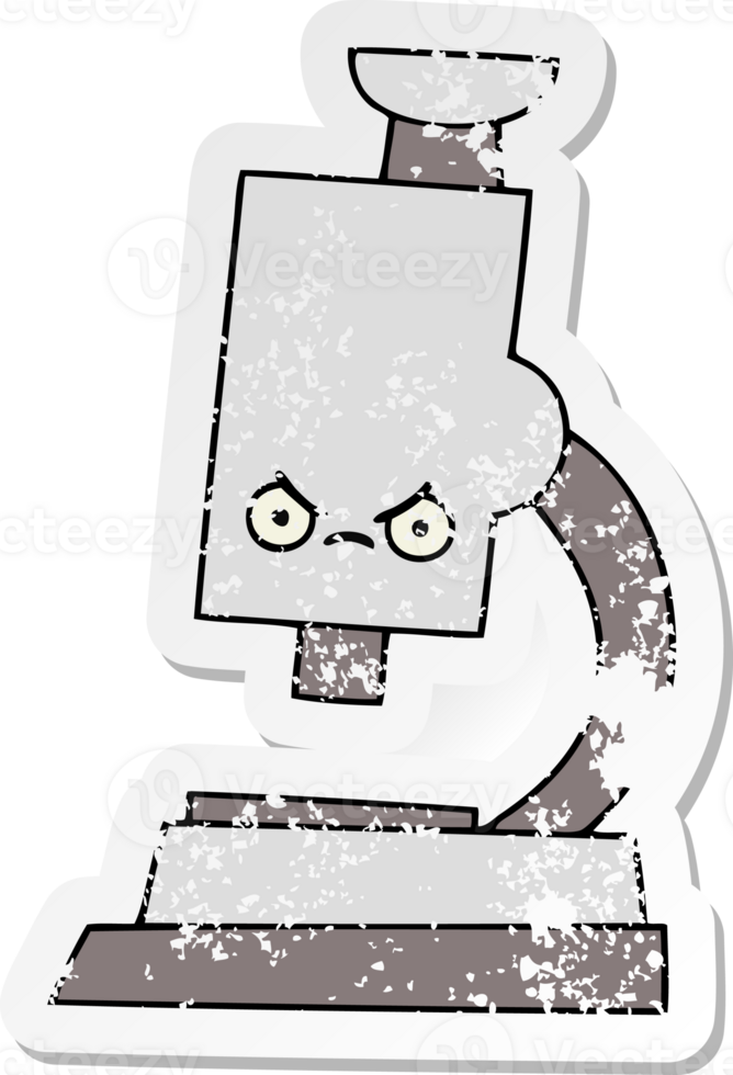 distressed sticker of a cute cartoon microscope png