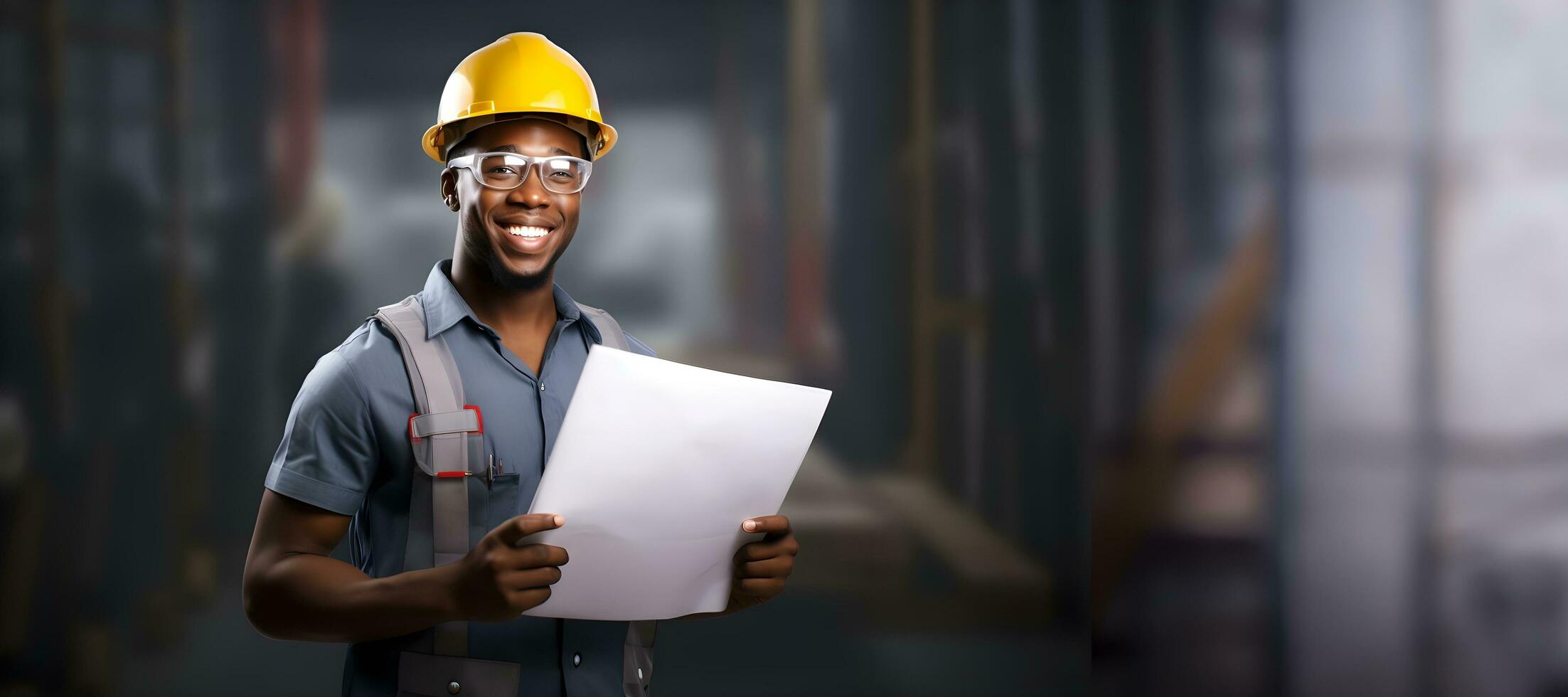 AI generated Cheerful Engineer Reviewing Blueprints photo