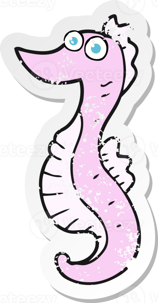retro distressed sticker of a cartoon seahorse png