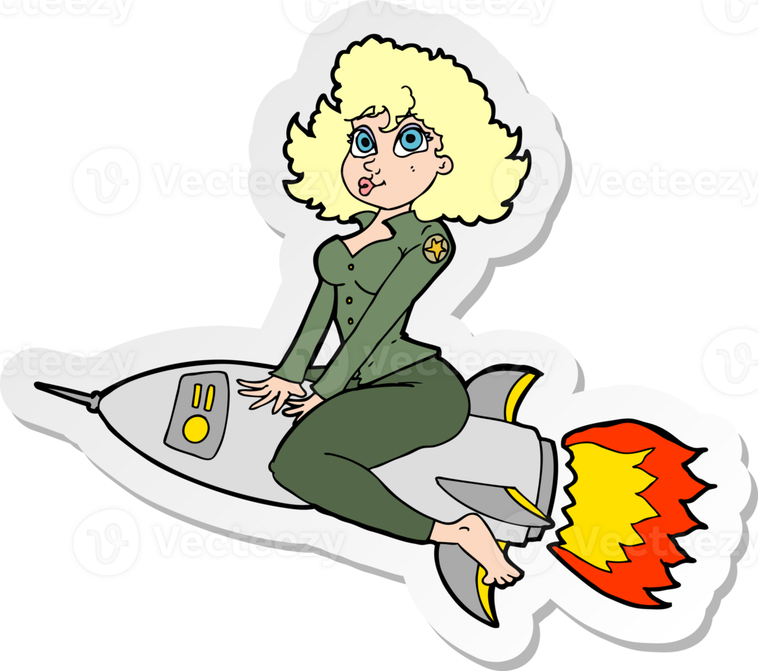 sticker of a cartoon army pin up girl riding missile png