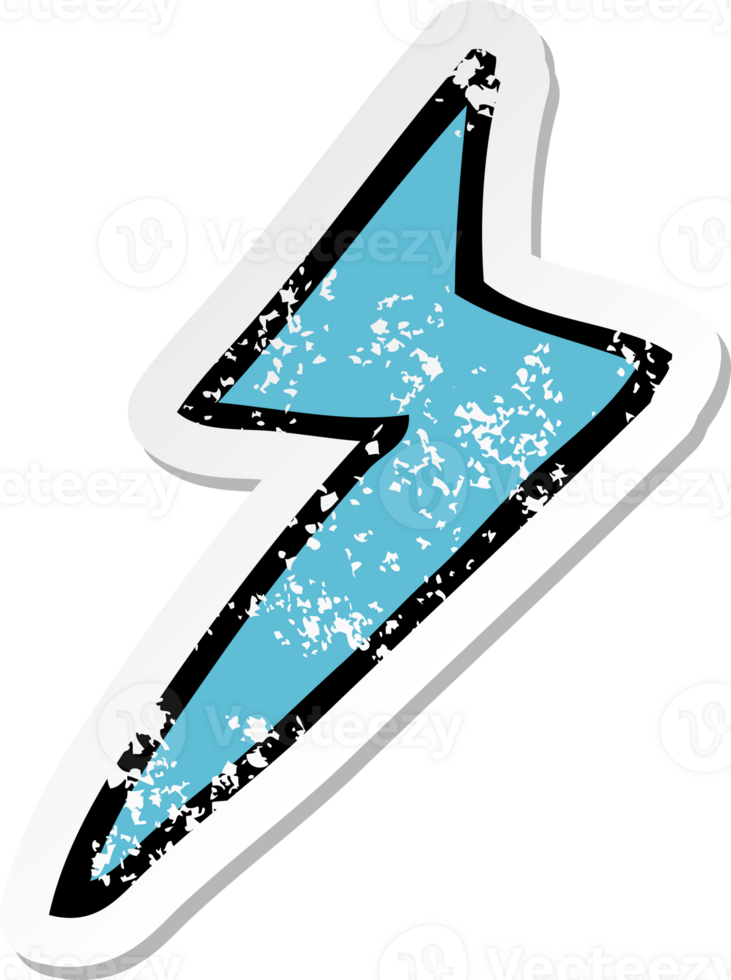 retro distressed sticker of a cartoon lightning bolt symbol png