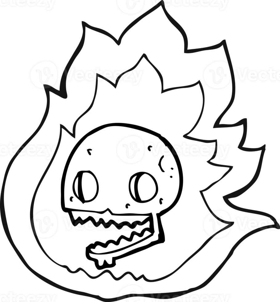 black and white cartoon burning skull png