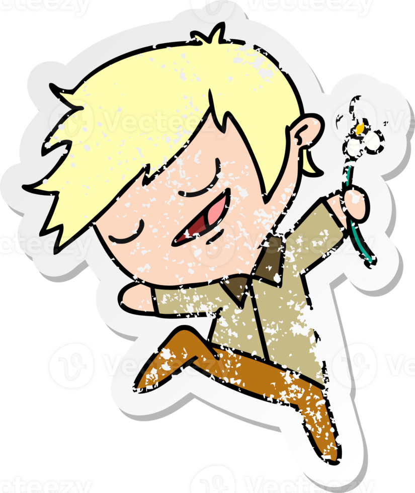 distressed sticker cartoon of kawaii cute boy png