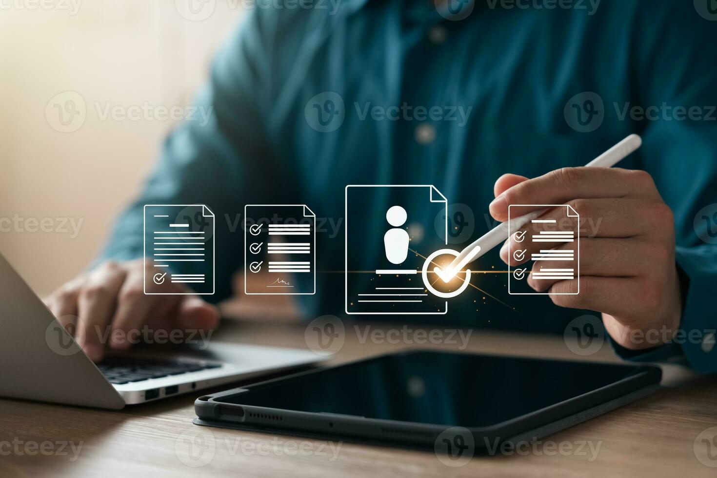 Executives touch human resource network structure - HR, effective management and recruitment of HR, effective organizational structure, training, employment, practice. photo