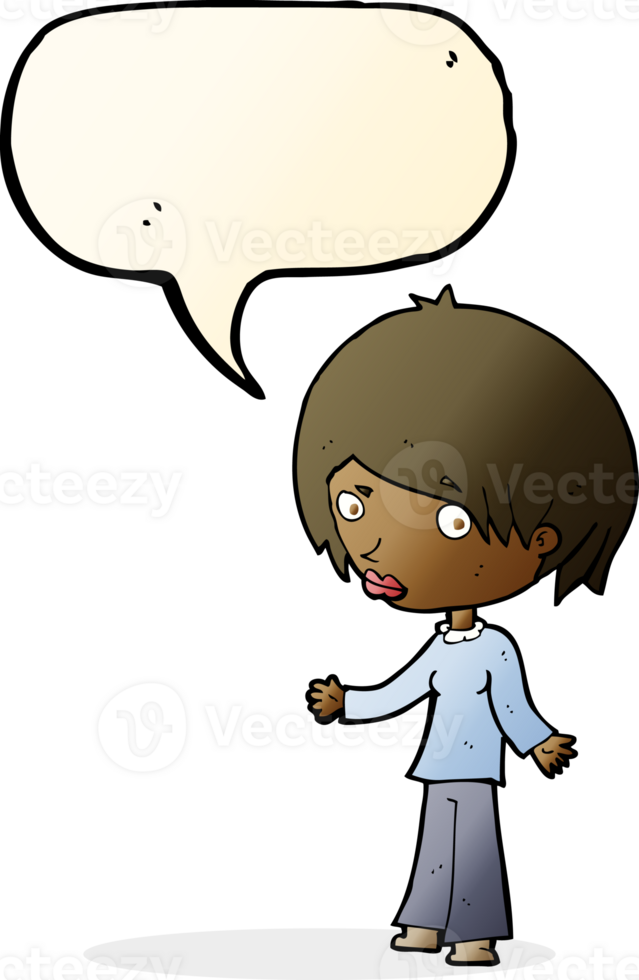 cartoon confused woman with speech bubble png