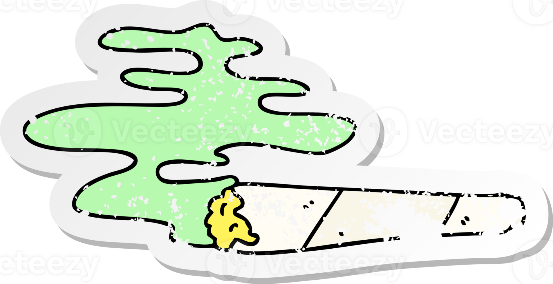 distressed sticker of a quirky hand drawn cartoon lit joint png