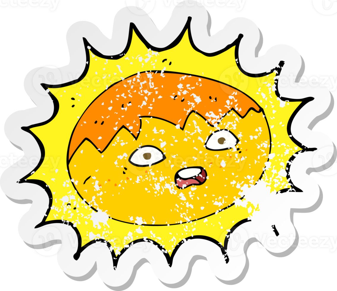 retro distressed sticker of a cartoon sun png