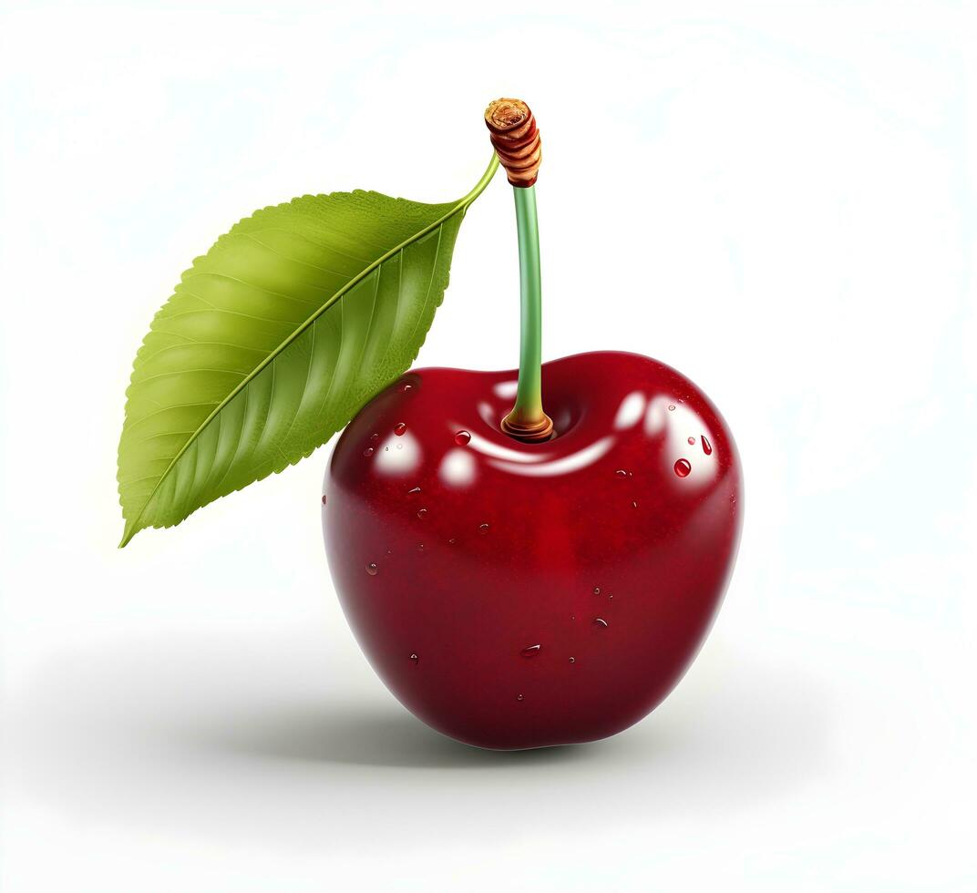 AI generated cherry fruit with leaf photo
