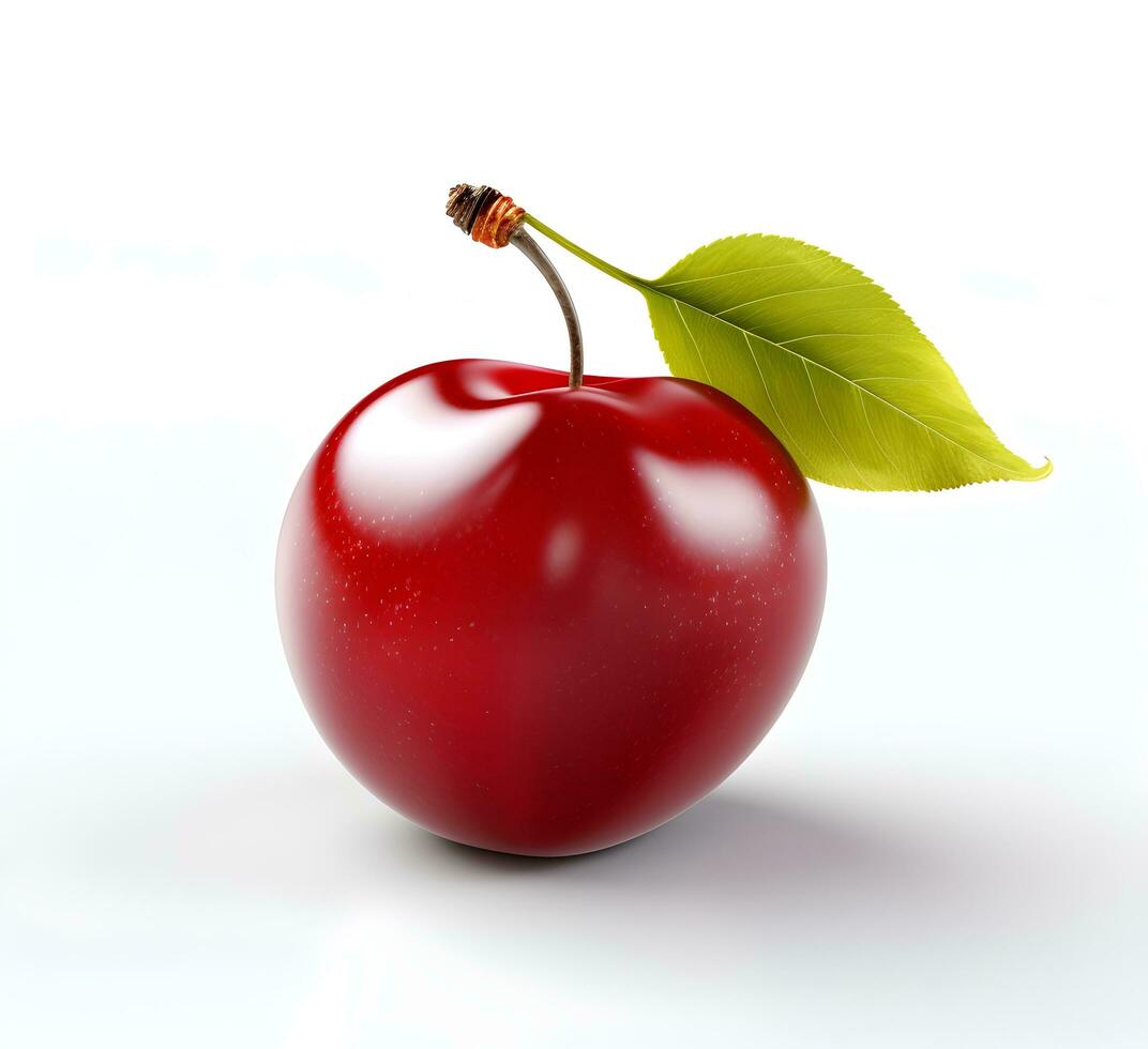 AI generated cherry fruit with leaf photo