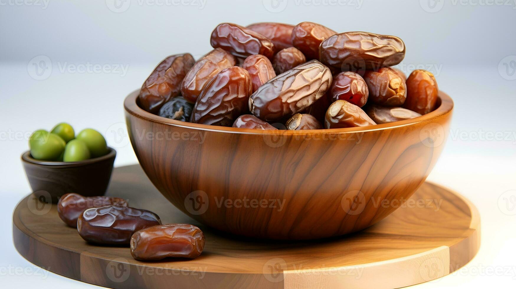 AI generated Dates on wooden bowl photo