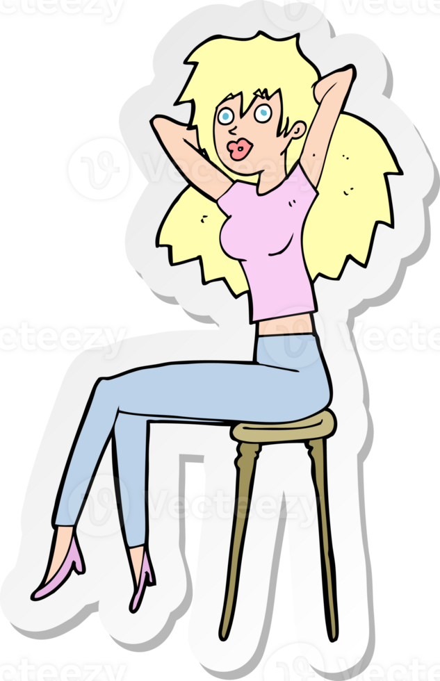 sticker of a cartoon woman posing on stool png