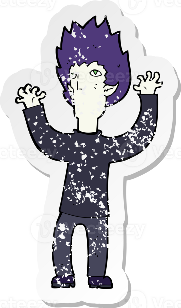 retro distressed sticker of a cartoon vampire png