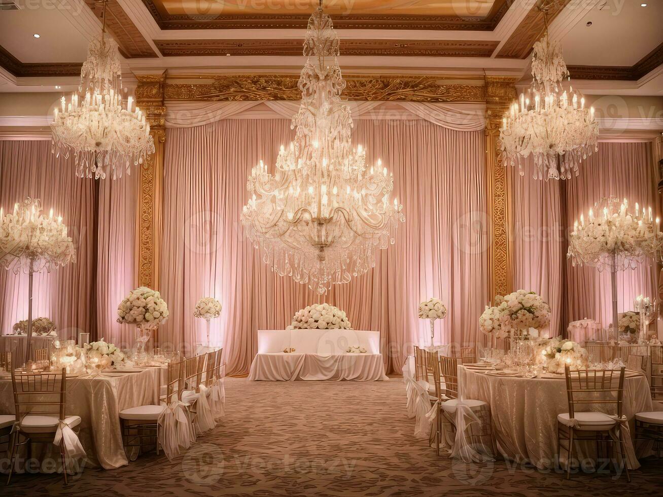 AI generated Wedding Backdrop with Vintage Floral Arrangements photo
