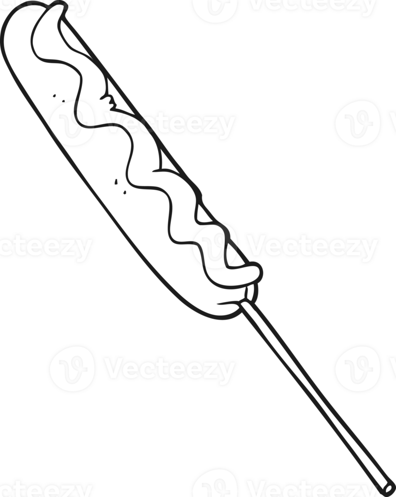 black and white cartoon hotdog on a stick png