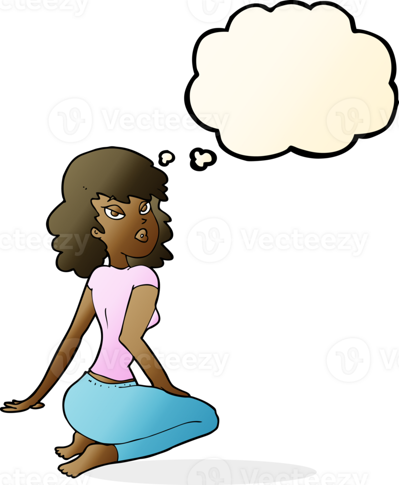 cartoon pretty woman with thought bubble png