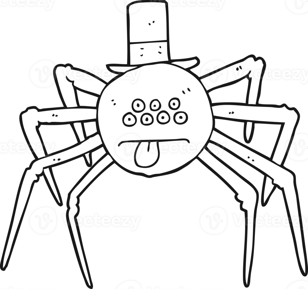 black and white cartoon halloween spider in top hat png