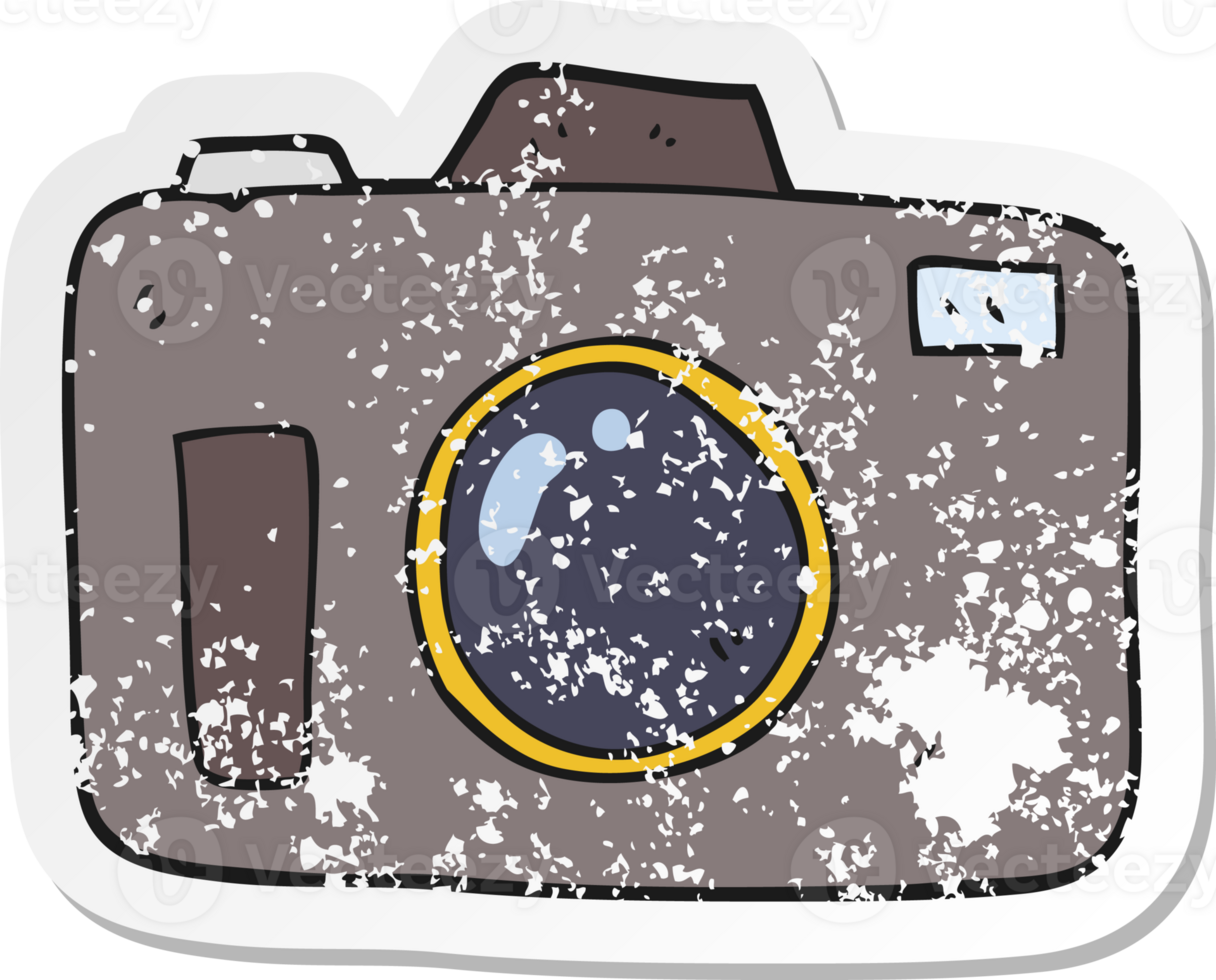 retro distressed sticker of a cartoon camera png