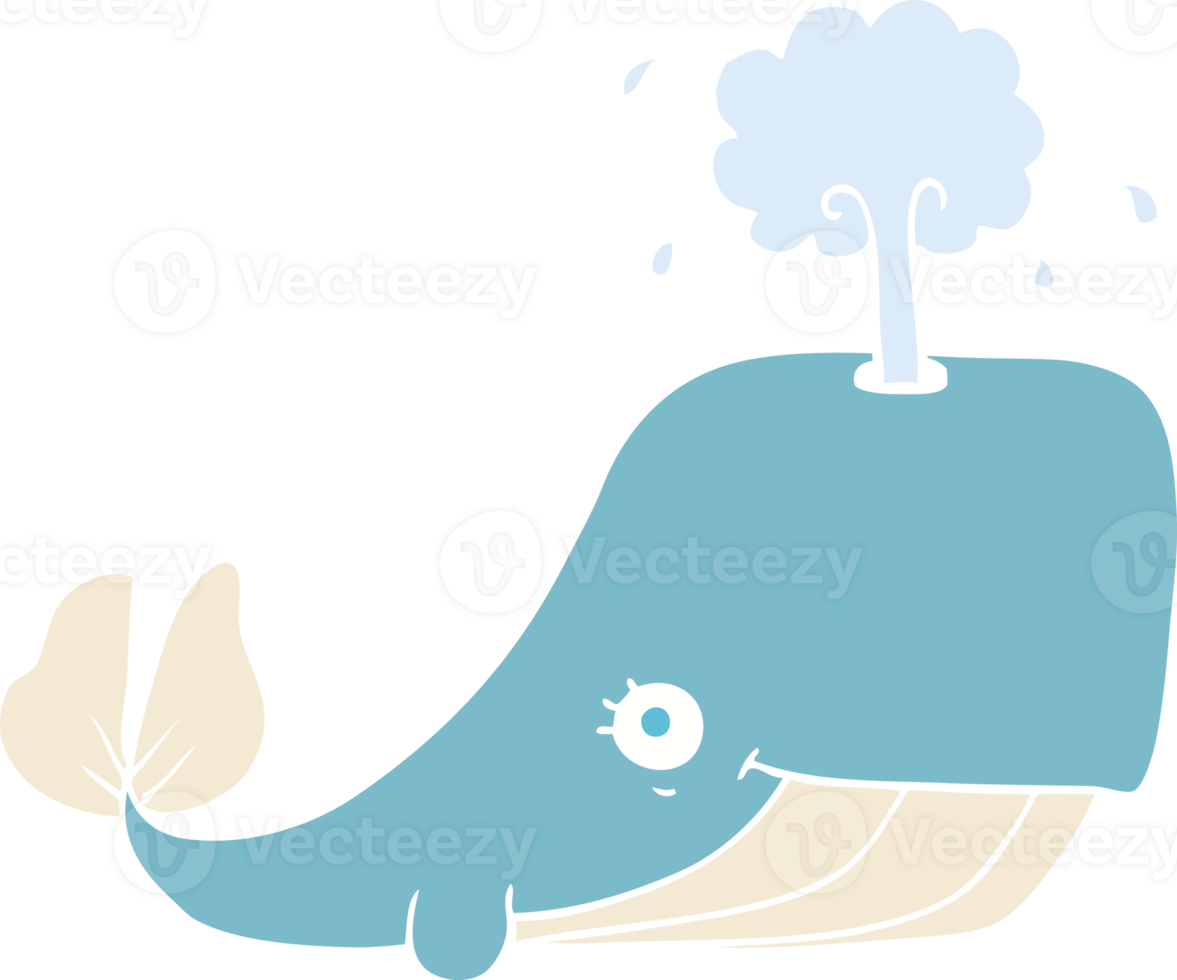 flat color illustration of a cartoon whale spouting water png
