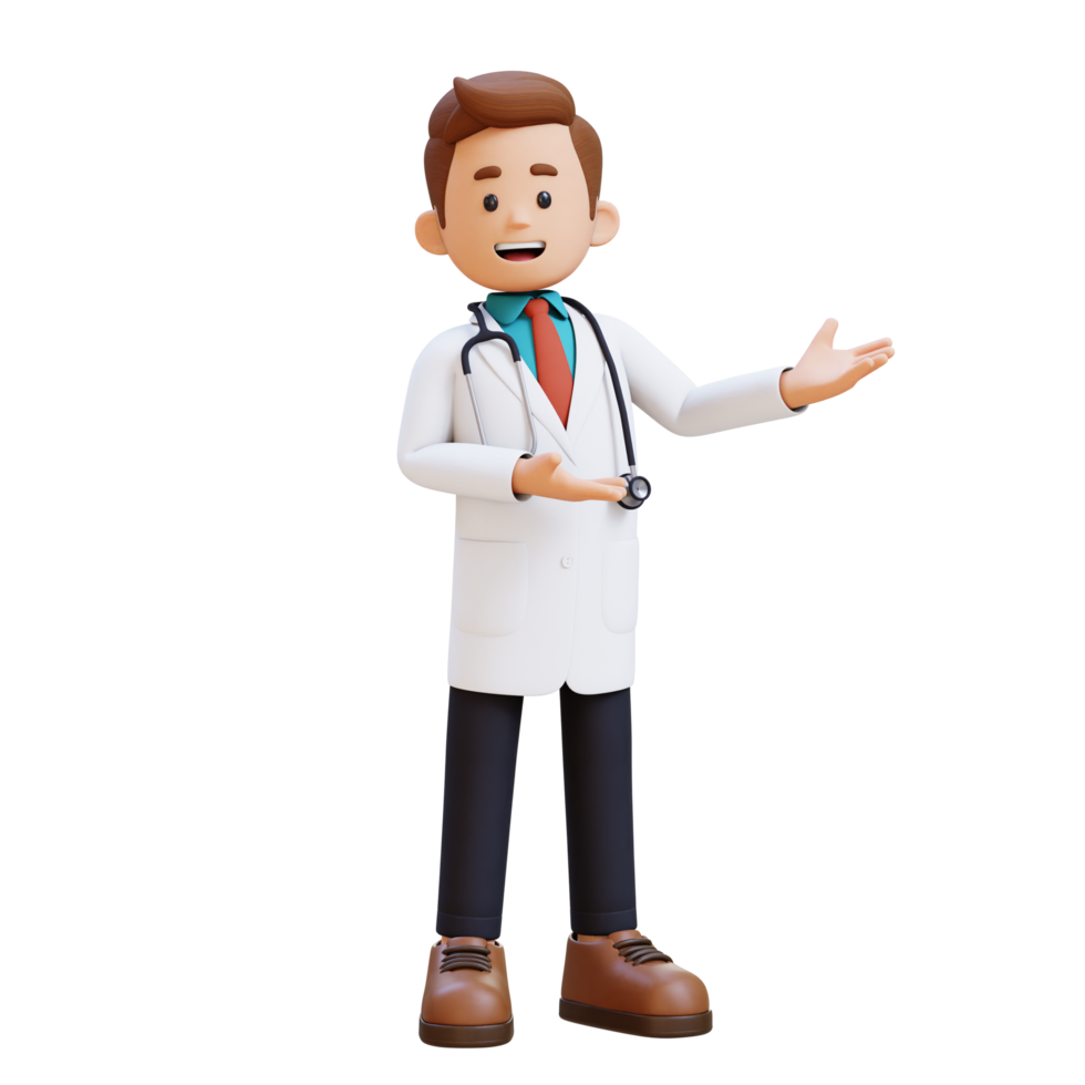 3d médico personagem apresentando para a esquerda pose. adequado para médico conteúdo png