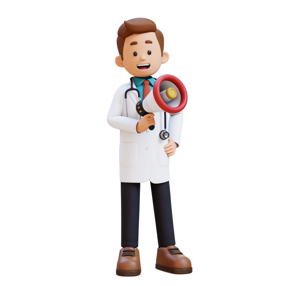 3d médico personaje participación megáfono. adecuado para médico contenido png