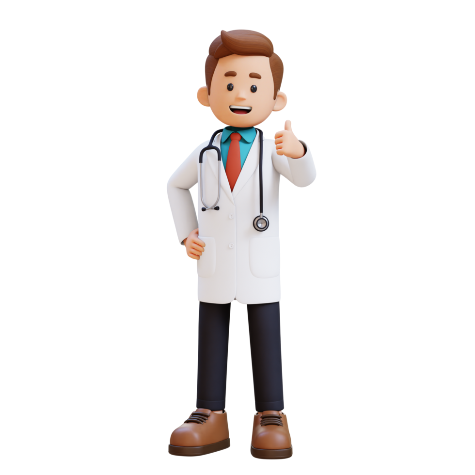 3d médecin personnage donnant les pouces en haut pose. adapté pour médical contenu png